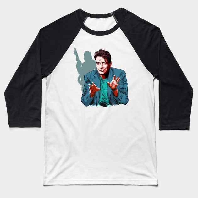 Charlie Sheen - An illustration by Paul Cemmick Baseball T-Shirt by PLAYDIGITAL2020